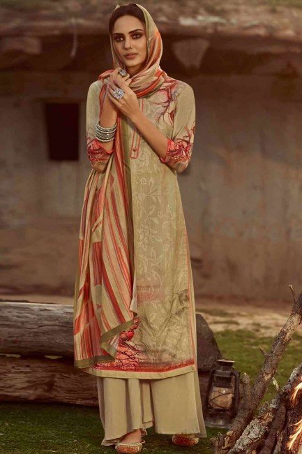 Golden Palazzo Suit in Pure pashmina with Printed