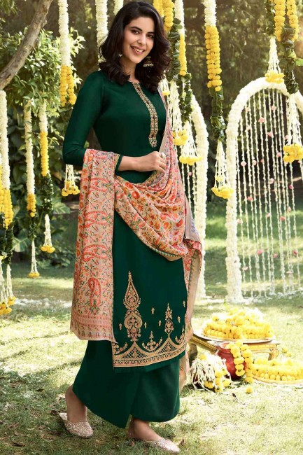 Pashmina Green Palazzo Suit in Embroidered