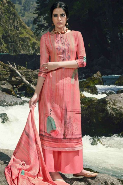 Pink Palazzo Suit with Printed Pashmina