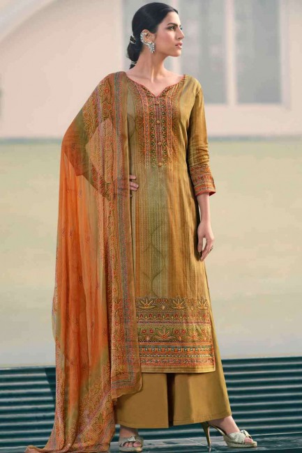 Satin Printed Multicolor Palazzo Suit with Dupatta