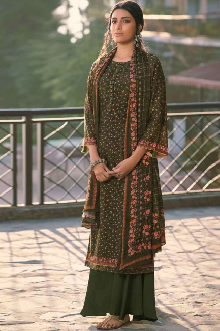 Printed Cotton Palazzo Suit in Green