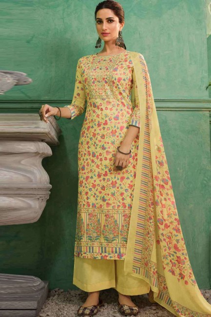 Satin Palazzo Suit with Printed in Yellow