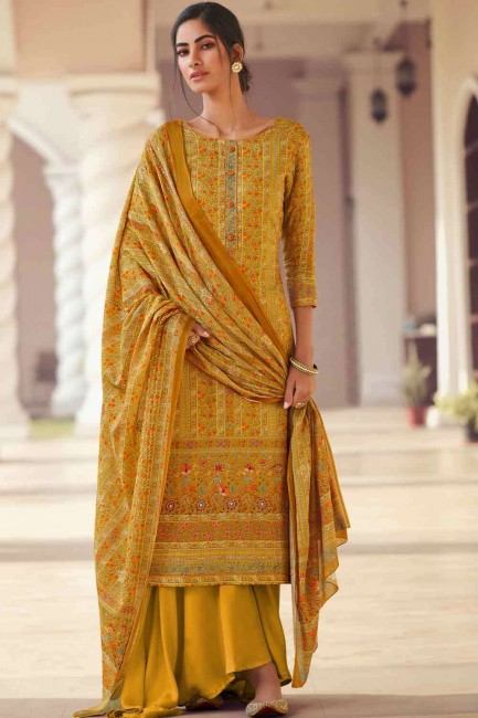 Yellow Palazzo Suit in Printed Satin