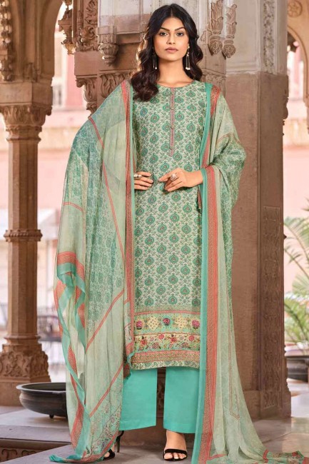 Light blue Cotton Printed Palazzo Suit with Dupatta