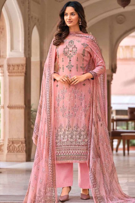 Muslin Palazzo Suit with Printed in Pink