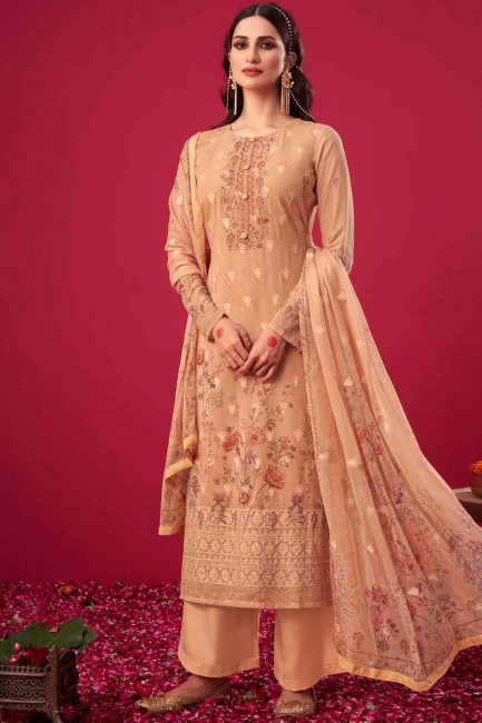 Dusty peach Palazzo Suit in Georgette with Embroidered