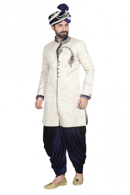 Light Gold Brocked Ethnic Wear Designer Ready-Made Sherwani