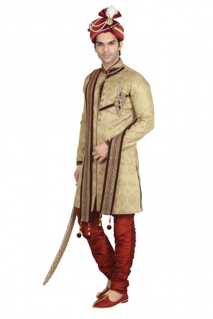 Gold Jamewar Ethnic Wear Designer Ready-Made Sherwani