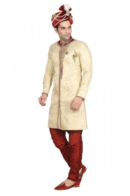  Gold Brocked Ethnic Wear Designer Ready-Made Sherwani