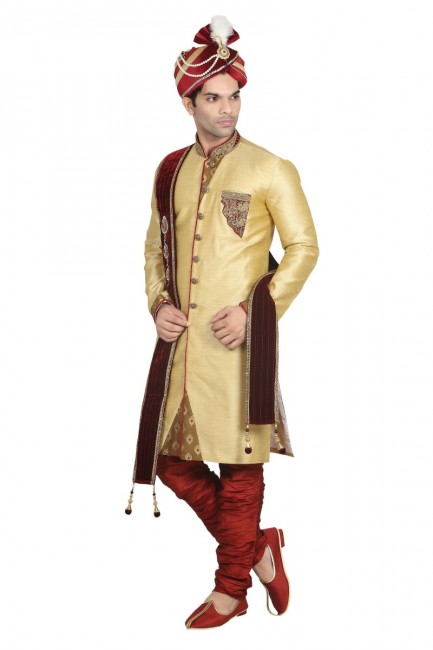  Gold Jharna Ethnic Wear Designer Ready-Made Sherwani