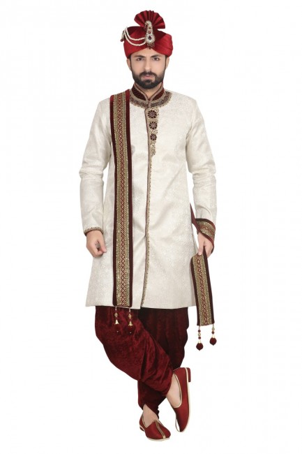 Creem Silk Ethnic Wear Designer Ready-Made Sherwani