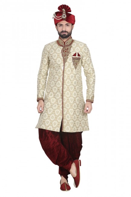 Gold Brocked Ethnic Wear Designer Ready-Made Sherwani
