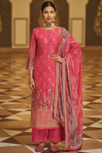 Magenta Eid Palazzo Suit in Viscose and jacquard silk with Digital print