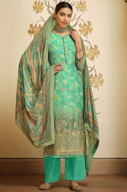 Viscose and jacquard silk Eid Palazzo Suit with Digital print