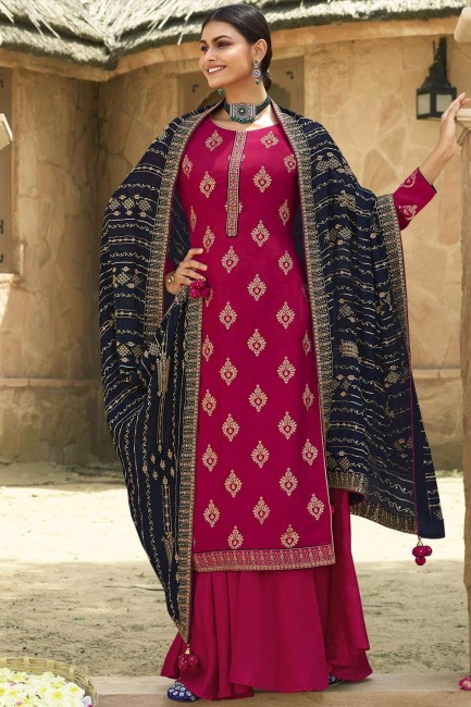 Zari Eid Palazzo Suit in Pink Jacquard silk