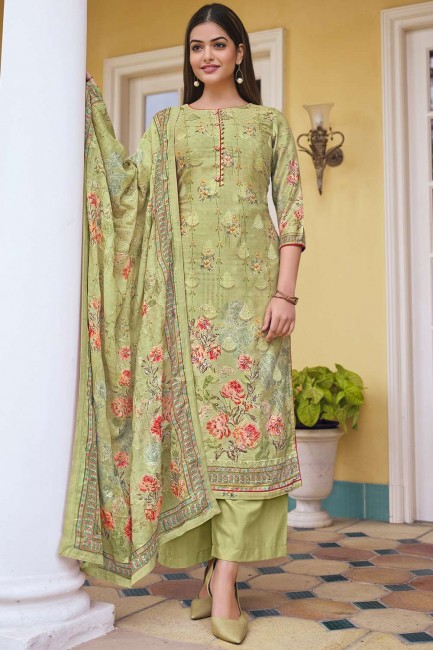Jam satin Green Digital print Eid Palazzo Suit with Dupatta