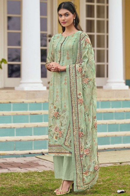 Eid Palazzo Suit in Green Jam satin with Digital print