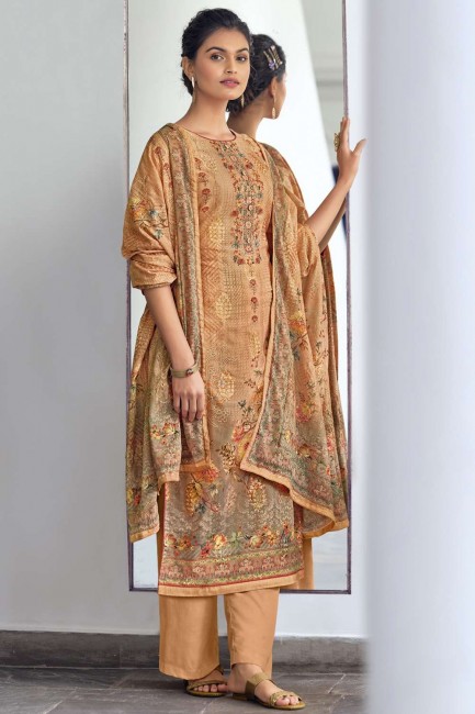 Digital print Georgette Eid Palazzo Suit in Peach with Dupatta
