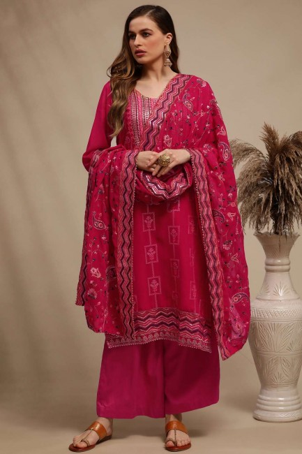 Magenta Eid Palazzo Suit in Georgette with Thread
