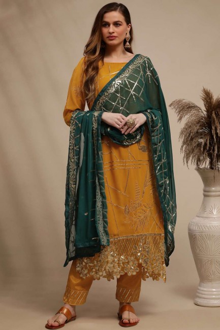 Yellow Eid Palazzo Suit with Thread Georgette
