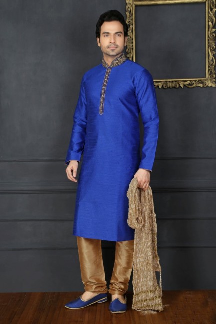 Lovely Blue Art Banarasi Silk Ethnic Wear Kurta Readymade Kurta Payjama