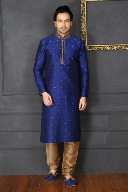 Traditional Blue Art Banarasi Silk Ethnic Wear Kurta Readymade Kurta Payjama