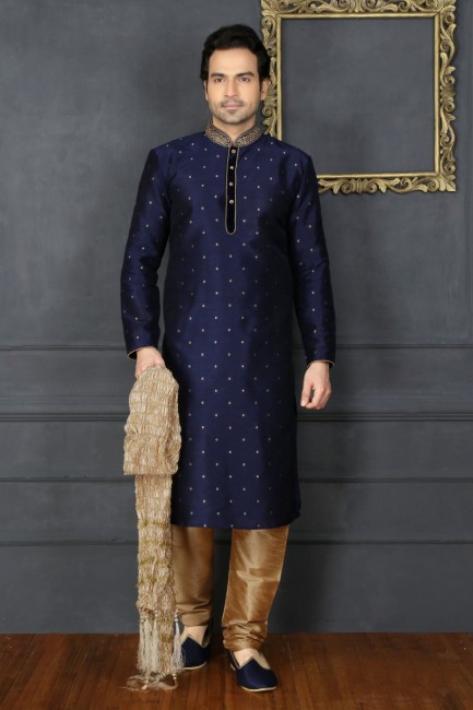 Adorable Blue Art Banarasi Silk Ethnic Wear Kurta Readymade Kurta Payjama