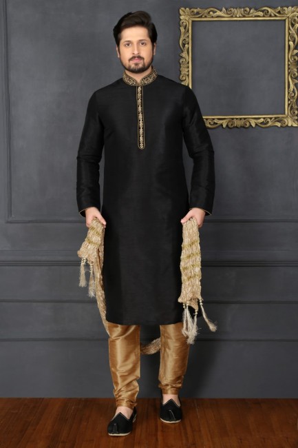 Divine Black Art Banarasi Silk Ethnic Wear Kurta Readymade Kurta Payjama
