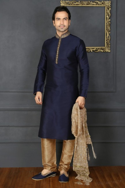 Luring Blue Art Banarasi Silk Ethnic Wear Kurta Readymade Kurta Payjama