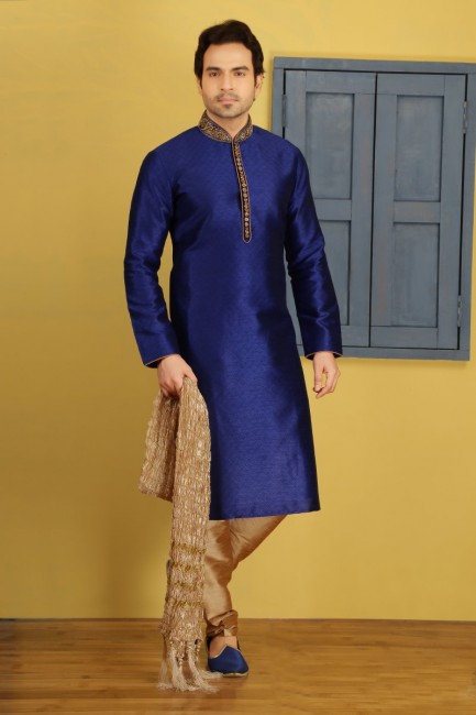 Glorious Blue Art Banarasi Silk Ethnic Wear Kurta Readymade Kurta Payjama