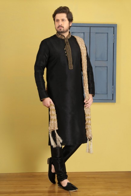 Excellent Black Art Banarasi Silk Ethnic Wear Kurta Readymade Kurta Payjama