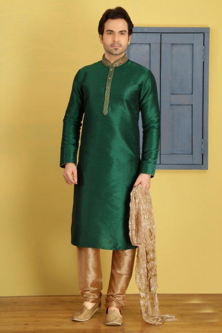 Voguish Green Art Banarasi Silk Ethnic Wear Kurta Readymade Kurta Payjama