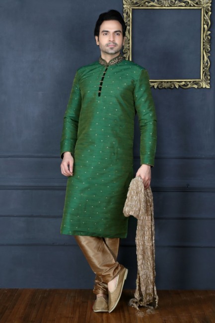Modish Green Art Banarasi Silk Ethnic Wear Kurta Readymade Kurta Payjama