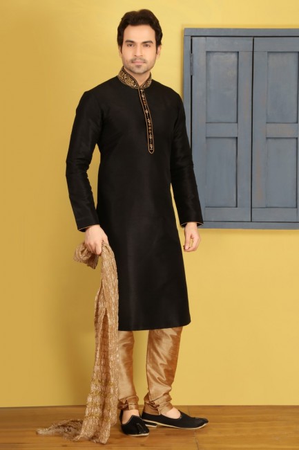 Classy Black Art Banarasi Silk Ethnic Wear Kurta Readymade Kurta Payjama