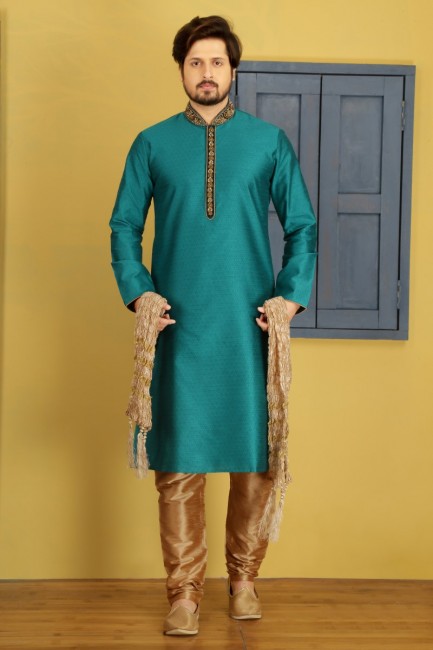 Teal Art Banarasi Silk Ethnic Wear Kurta Readymade Kurta Payjama