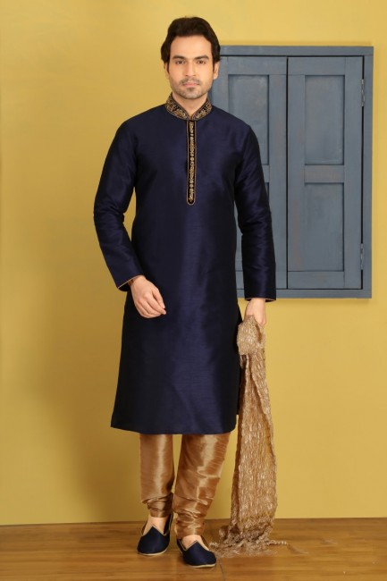 Enticing Blue Art Banarasi Silk Ethnic Wear Kurta Readymade Kurta Payjama