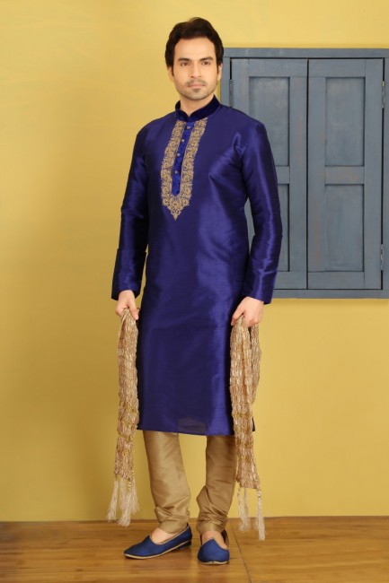Gorgeous Blue Dupion Art Silk Ethnic Wear Kurta Readymade Kurta Payjama