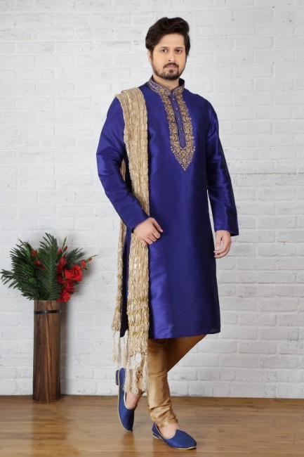 Alluring Blue Dupion Art Silk Ethnic Wear Kurta Readymade Kurta Payjama