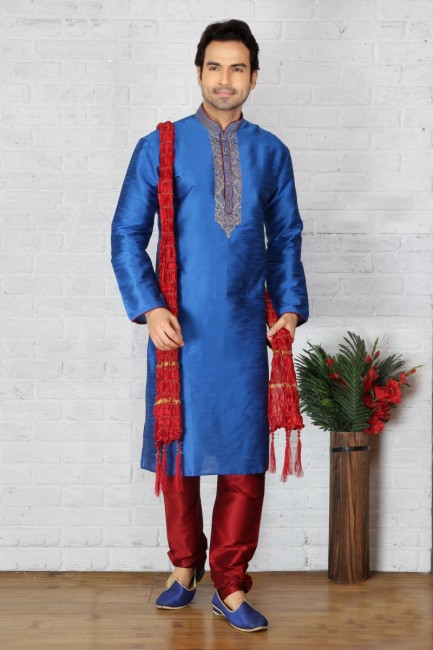 Gracefull Blue Dupion Art Silk Ethnic Wear Kurta Readymade Kurta Payjama