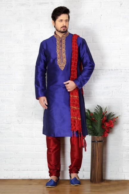 Fascinating Blue Dupion Art Silk Ethnic Wear Kurta Readymade Kurta Payjama