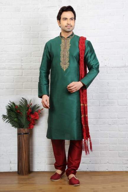 Enticing Green Dupion Art Silk Ethnic Wear Kurta Readymade Kurta Payjama