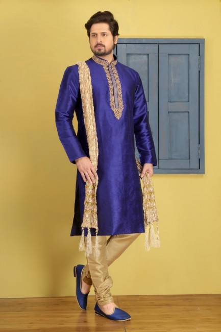 Exquisite Blue Dupion Art Silk Ethnic Wear Kurta Readymade Kurta Payjama