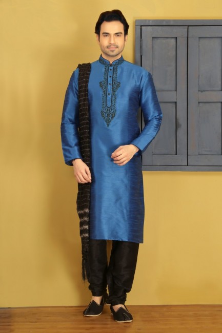 Delicate Blue Dupion Art Silk Ethnic Wear Kurta Readymade Kurta Payjama