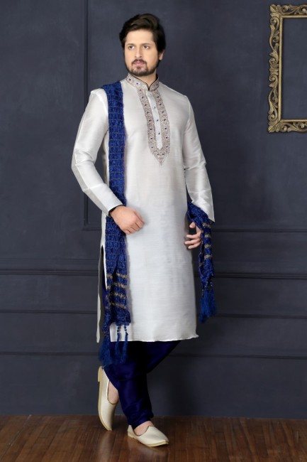 Classy Off White Dupion Art Silk Ethnic Wear Kurta Readymade Kurta Payjama