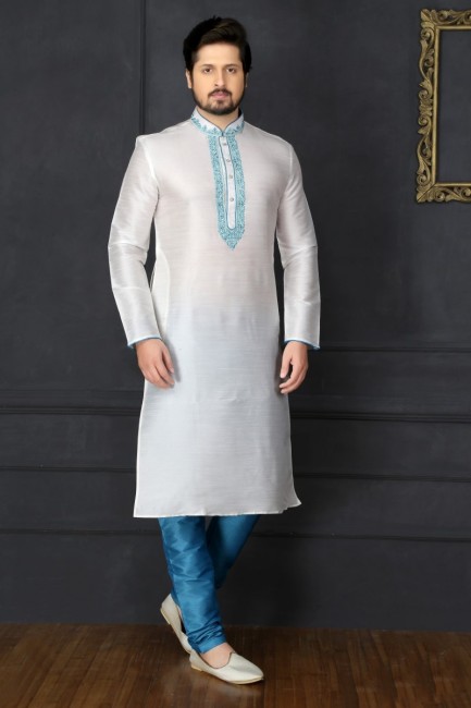 Magnificent Off White Dupion Art Silk Ethnic Wear Kurta Readymade Kurta Payjama
