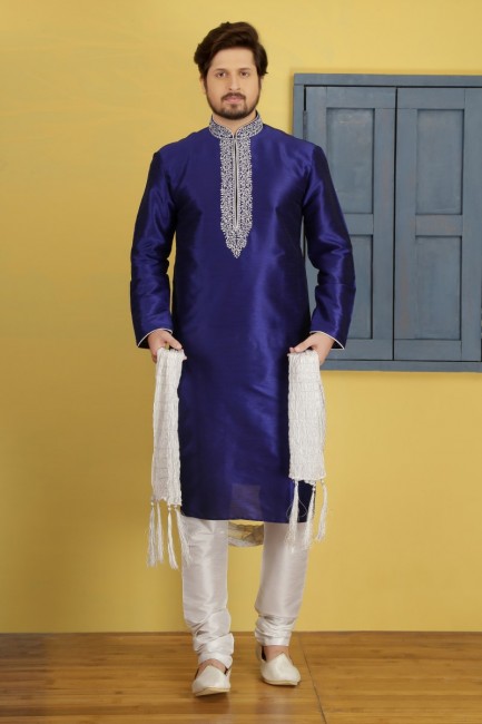 Charming Blue Dupion Art Silk Ethnic Wear Kurta Readymade Kurta Payjama
