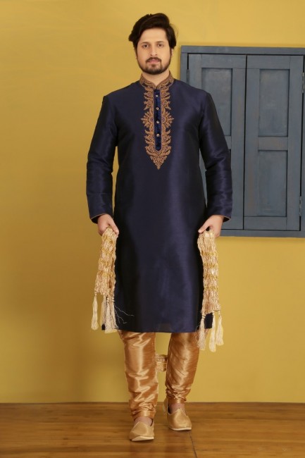 Beautiful Blue Art Banarasi Silk Ethnic Wear Kurta Readymade Kurta Payjama