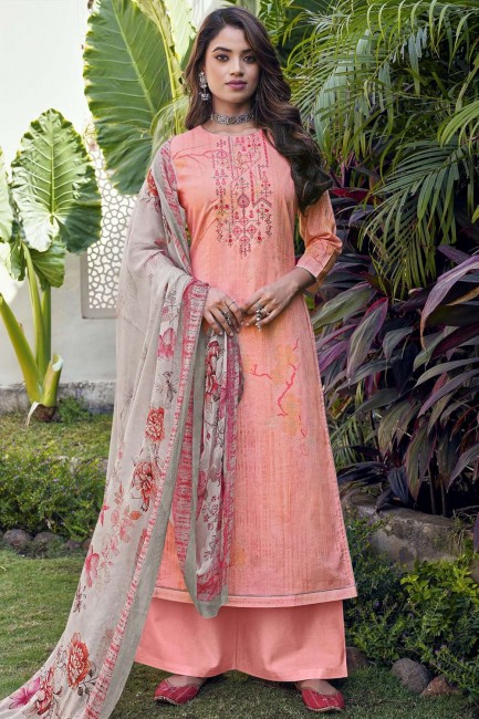 Digital print Cotton Pink Palazzo Suit with Dupatta