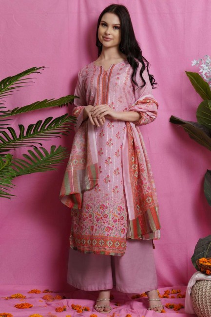 Digital print Silk Salwar Kameez in Pink