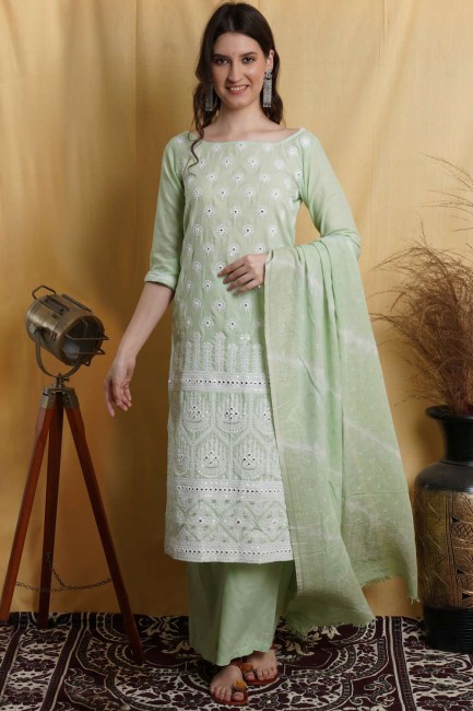 Mirror Cotton Salwar Kameez in Green